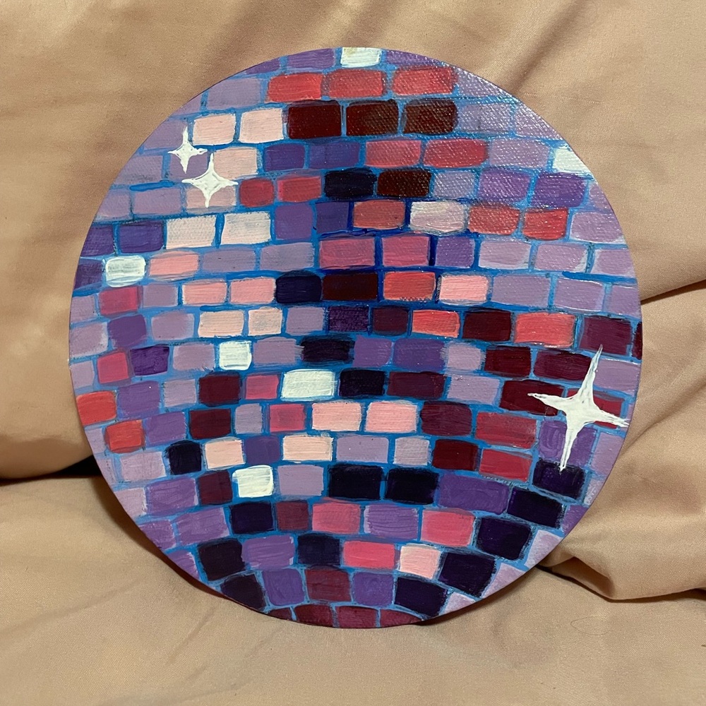 Hand Painted Purple Disco Ball on Canvas
